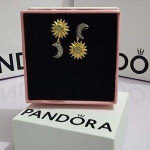 Pandora Two-tone Reversed Sun & Moon Stud Earrings